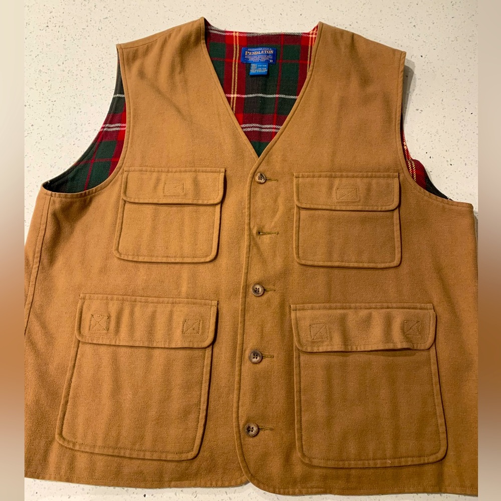 Pendleton Cotton Flannel (feels like wool) 5 Button Vest - Tan - Large
